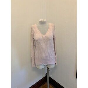 VTG y2k 2000s Tommy Hilfiger Baby Pink Cable Knit V-Neck Sweater Preppy Playboy